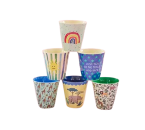Rice Melamine Beker set van 6 Funky Prints Blue Rice Melamine Beker set van 6 Funky Prints Blue