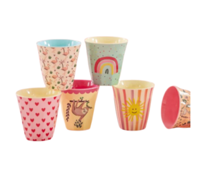 Rice Melamine Beker set van 6 Funky Prints Pink Rice Melamine Beker set van 6 Funky Prints Pink