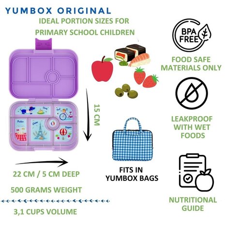 Yumbox Yumbox Original 6-vakken Matcha Green Funny Monsters Tray Yumbox Yumbox Original 6-vakken Matcha Green Funny Monsters Tray