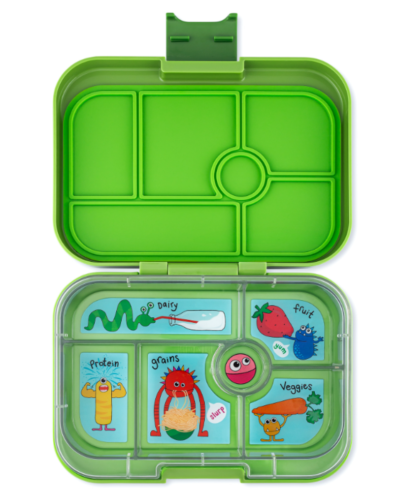 Yumbox Yumbox Original 6-vakken Matcha Green Funny Monsters Tray Yumbox Yumbox Original 6-vakken Matcha Green Funny Monsters Tray