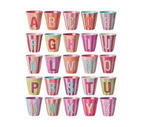 Rice Melamine Beker Alfabet Multicolor Roze Rice Melamine Beker Alfabet Multicolor Roze