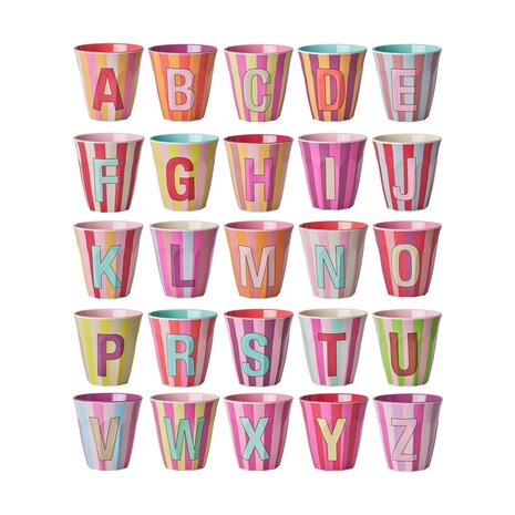 Rice Melamine Beker - Medium - Alfabet Multicolor Roze
