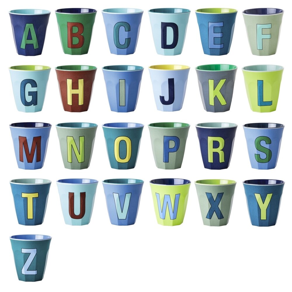 Rice Melamine Beker - Medium - Alfabet Blauw
