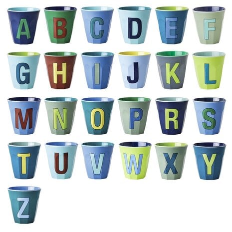 Rice Melamine Beker - Medium - Alfabet Blauw
