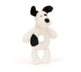 Jellycat Bashful Black & Cream Puppy Ring Rattle Jellycat Bashful Black & Cream Puppy Ring Rattle