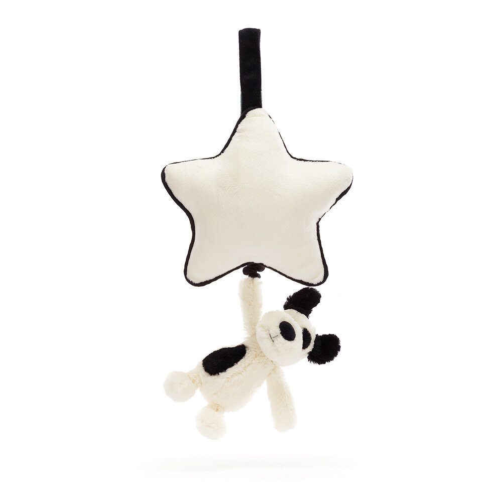 Jellycat Bashful Black & Cream Puppy Musical Pull Jellycat Bashful Black & Cream Puppy Musical Pull