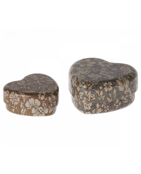 Maileg Bewaardoosje Metal Heart Box Blue Ocher Blossom 2 stuks