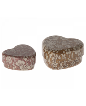 Maileg Bewaardoosje Metal Heart Box Ocher Heather Blossom 2 stuks