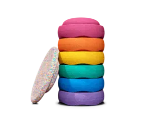 Stapelstein Pink Edition Regenboog Classic Bundel 6 stapelstenen + balance board Stapelstein Pink Edition Regenboog Classic Bundel 6 stapelstenen + balance board