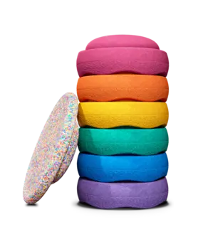 Stapelstein Pink Edition Regenboog Classic Bundel 6 stapelstenen + balance board Stapelstein Pink Edition Regenboog Classic Bundel 6 stapelstenen + balance board