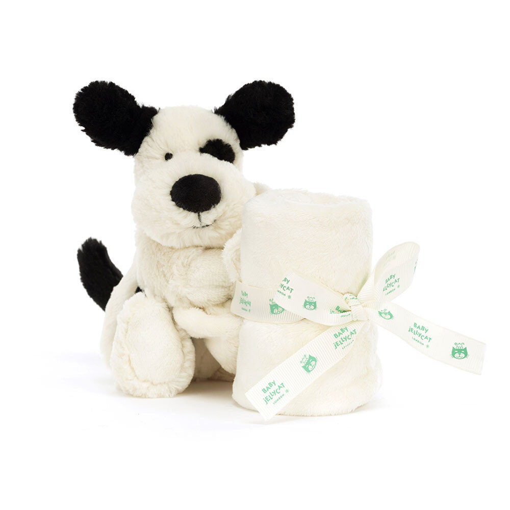 Jellycat Bashful Black & Cream Puppy Soother Knuffeldoek - Baby collectie Jellycat Bashful Black & Cream Puppy Soother Knuffeldoek - Baby collectie