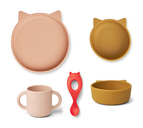 Liewood Vivi Siliconen servies set Cat Rose Multi Mix Liewood Vivi Siliconen servies set Cat Rose Multi Mix