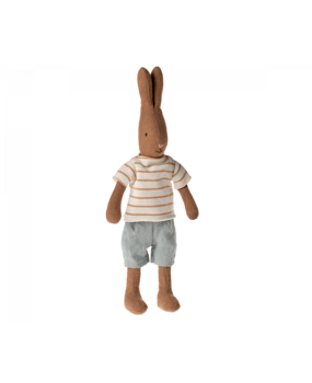 Maileg Bunny Size 1 Chocalte brown met Gestreepte blouse en broek Maileg Bunny Size 1 Chocalte brown met Gestreepte blouse en broek