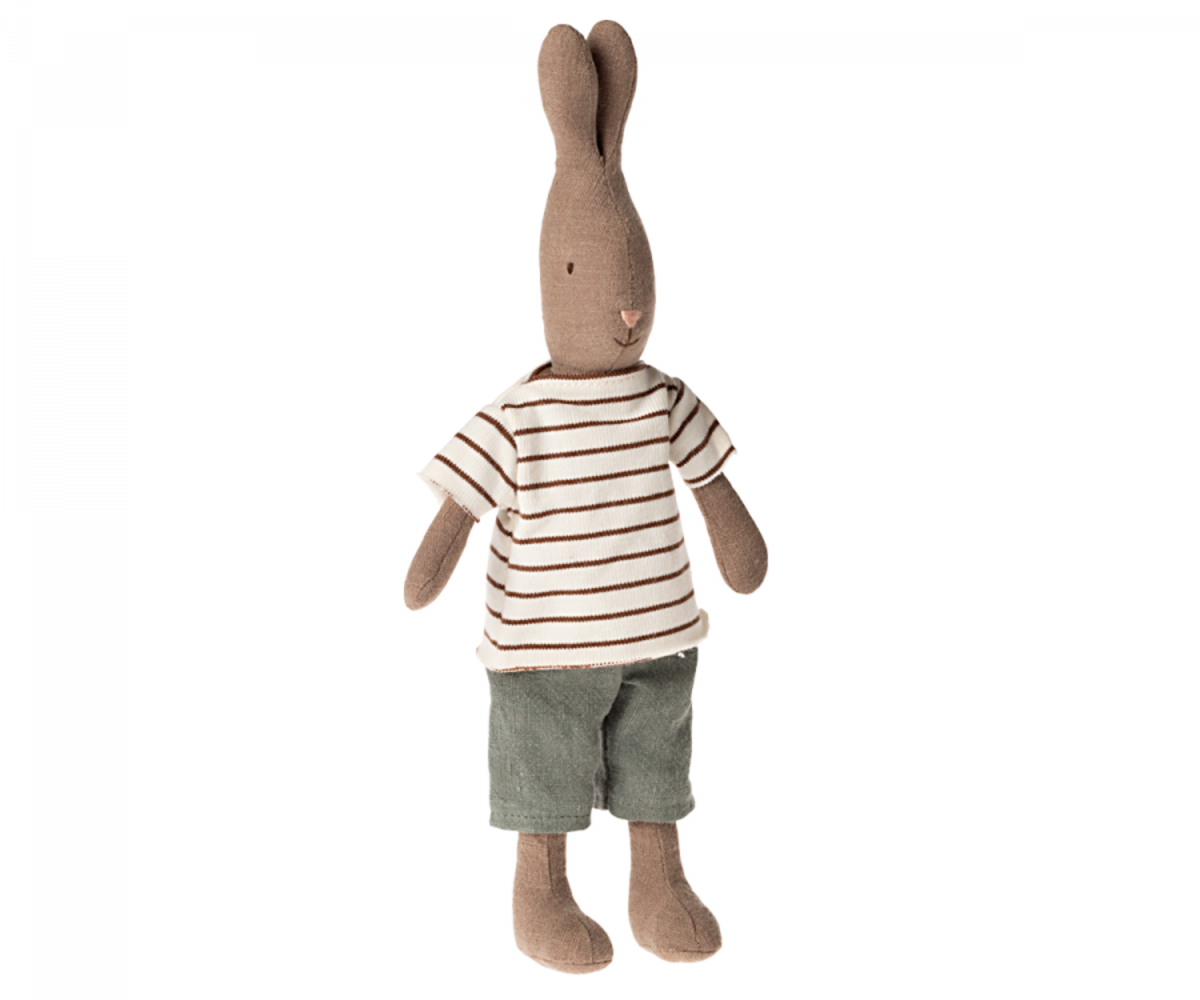 Maileg Bunny Size 2 Brown met Gestreepte blouse en broek Maileg Bunny Size 2 Brown met Gestreepte blouse en broek