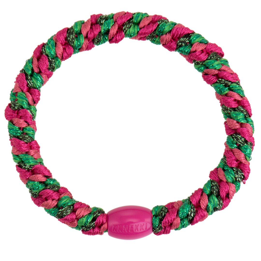 Haarelastiekje Strong Pink Green Stripe Glitter afbeelding