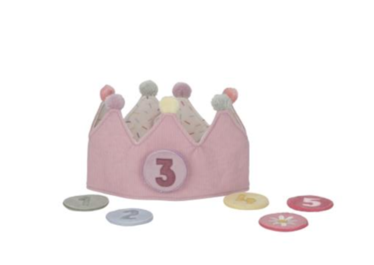 Little Dutch Verjaardagskroon van stof met cijfers roze Little Dutch Verjaardagskroon van stof met cijfers roze