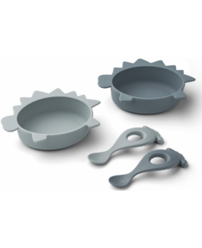 Liewood Siliconen kommetjes met lepel Evan set Dino Blue Mix