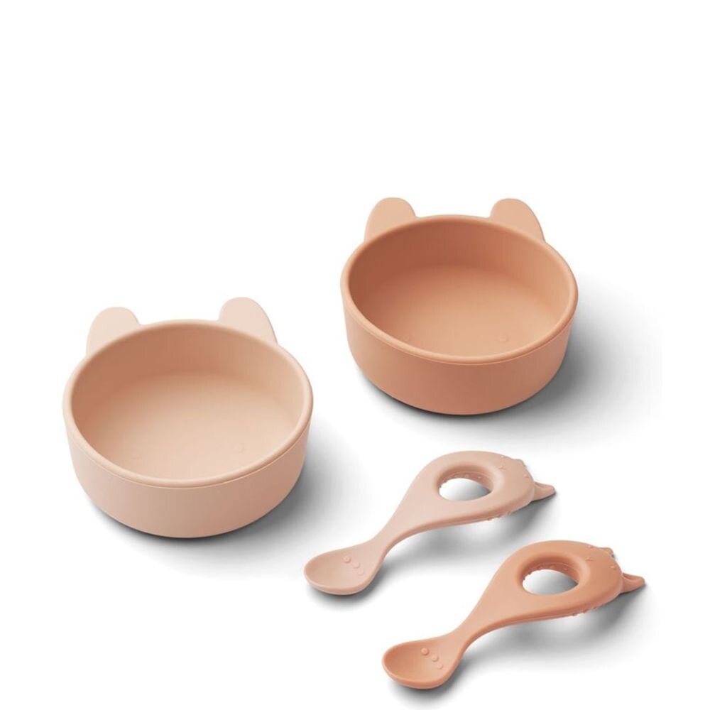 Liewood Siliconen kommetjes met lepel Evan set Rabbit Rose Mix Liewood Siliconen kommetjes met lepel Evan set Rabbit Rose Mix