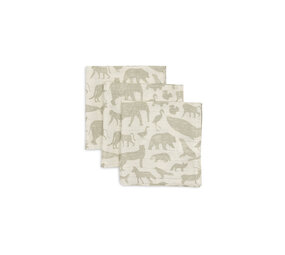 Jollein Hydrofiel Monddoekje 31x31cm Animals Olive  Green (3pack) Jollein Hydrofiel Monddoekje 31x31cm Animals Olive  Green (3pack)