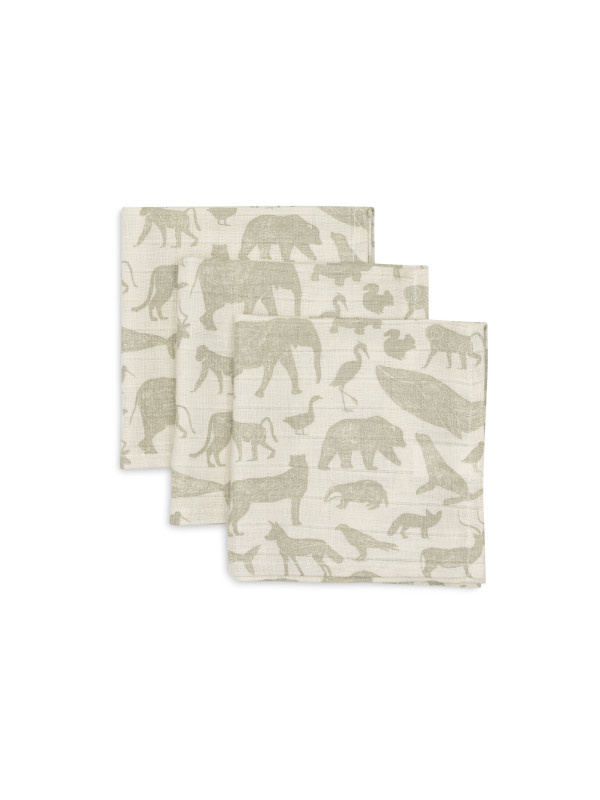 Hydrofiel Monddoekje 31x31cm Animals Olive  Green (3pack) afbeelding