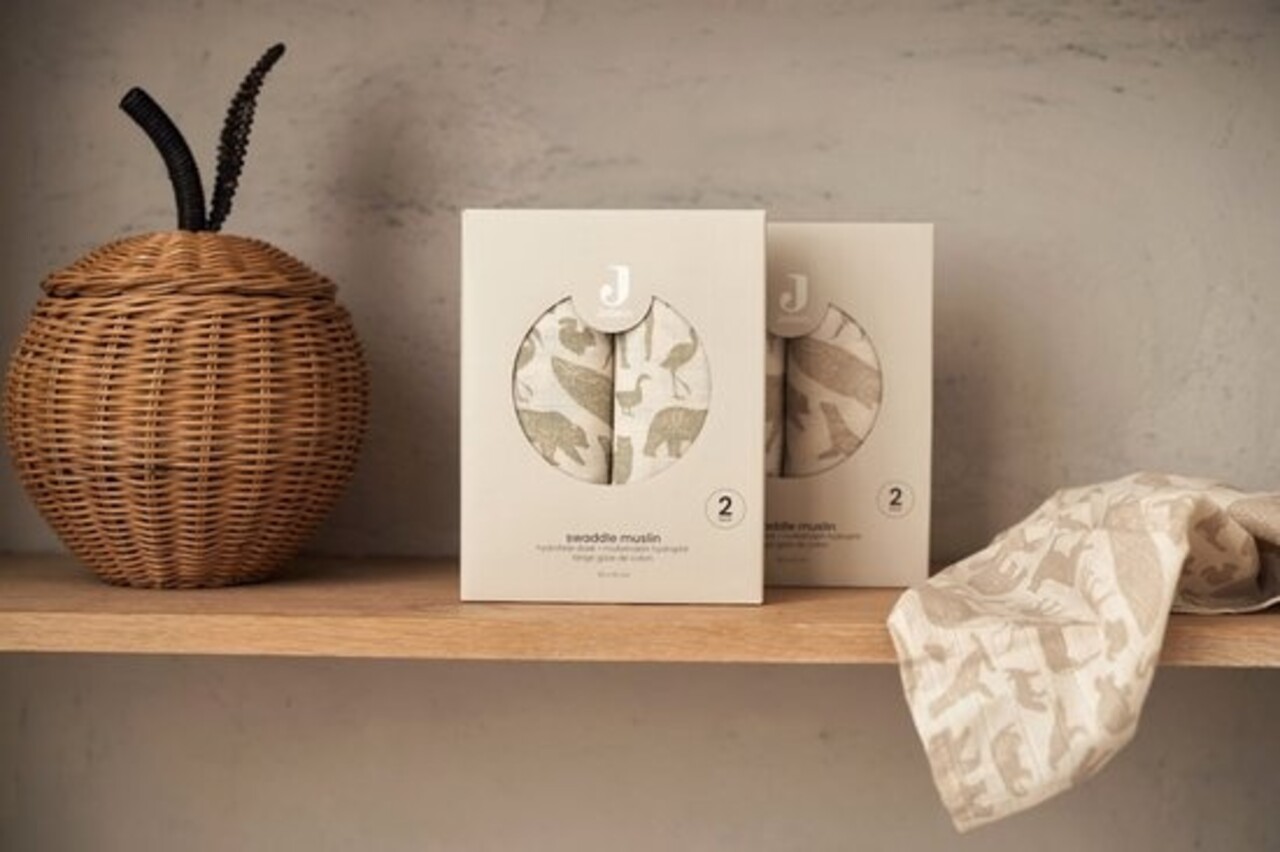 Jollein Hydrofiele Doek Large 115x115cm Animals  Nougat (2pack) Jollein Hydrofiele Doek Large 115x115cm Animals  Nougat (2pack)