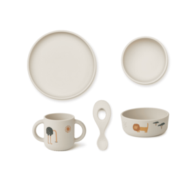 Liewood Vivi Siliconen servies set met print Safari Sandy Mix Liewood Vivi Siliconen servies set met print Safari Sandy Mix