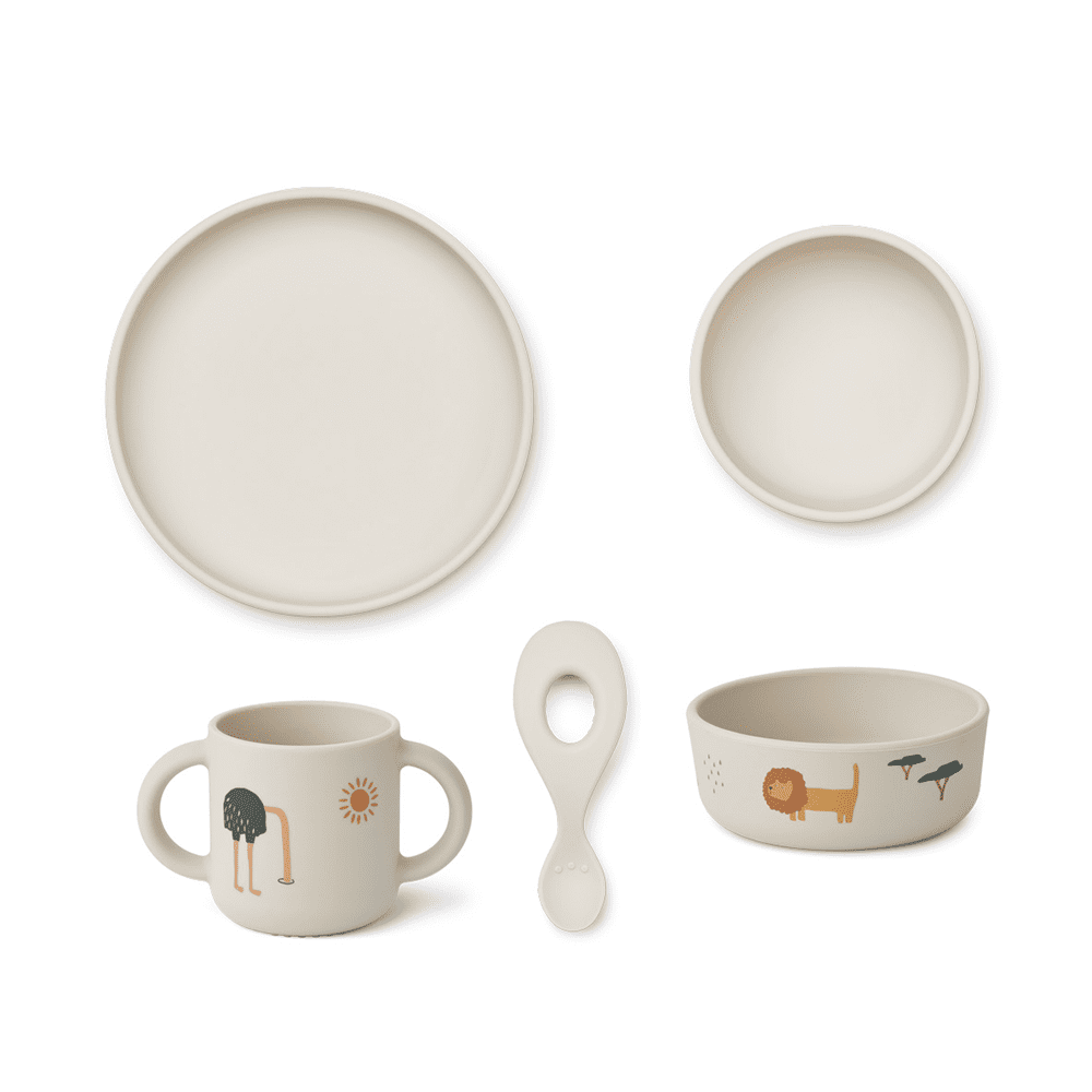 Vivi Siliconen servies set met print Safari Sandy Mix afbeelding