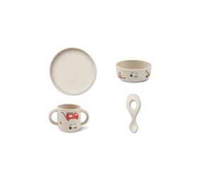 Liewood Vivi Siliconen servies set met print Emergency Vehicle Sandy Liewood Vivi Siliconen servies set met print Emergency Vehicle Sandy