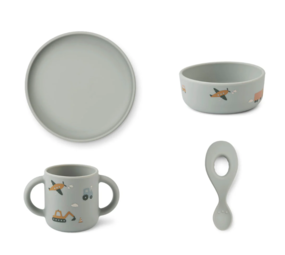 Liewood Vivi Siliconen servies set met print Vehicles Dove Blue mix Liewood Vivi Siliconen servies set met print Vehicles Dove Blue mix