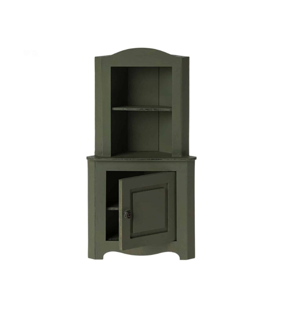 Maileg Miniature Muizen Houten hoekkast donker groen Maileg Miniature Muizen Houten hoekkast donker groen