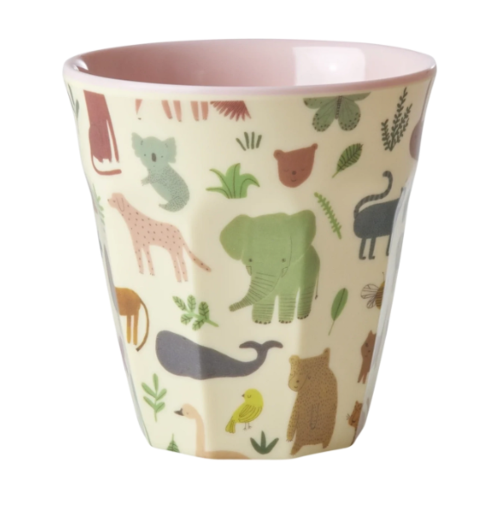 Rice Melamine Beker Sweet Jungle Pink Medium Rice Melamine Beker Sweet Jungle Pink Medium