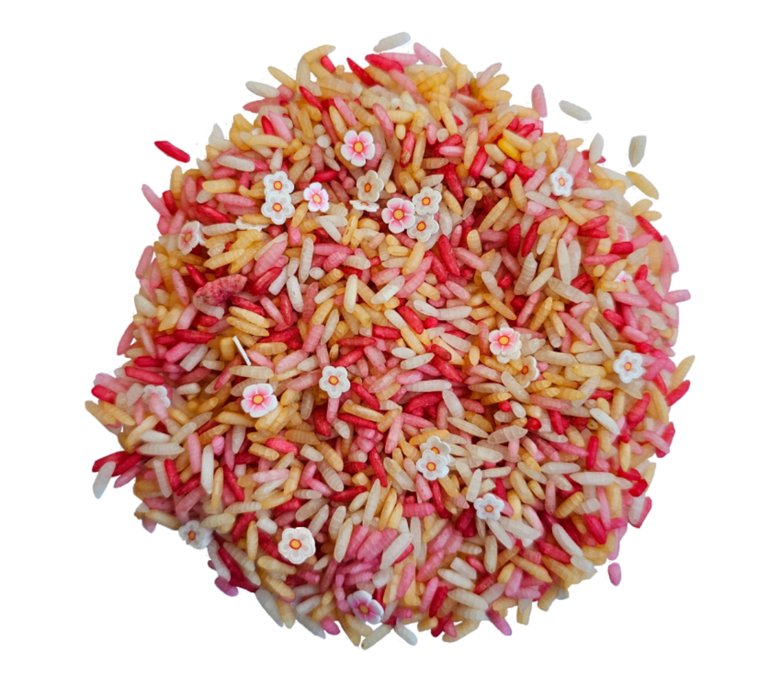 Grennn Speelrijst Pink Flower mix - 750 gram Grennn Speelrijst Pink Flower mix - 750 gram