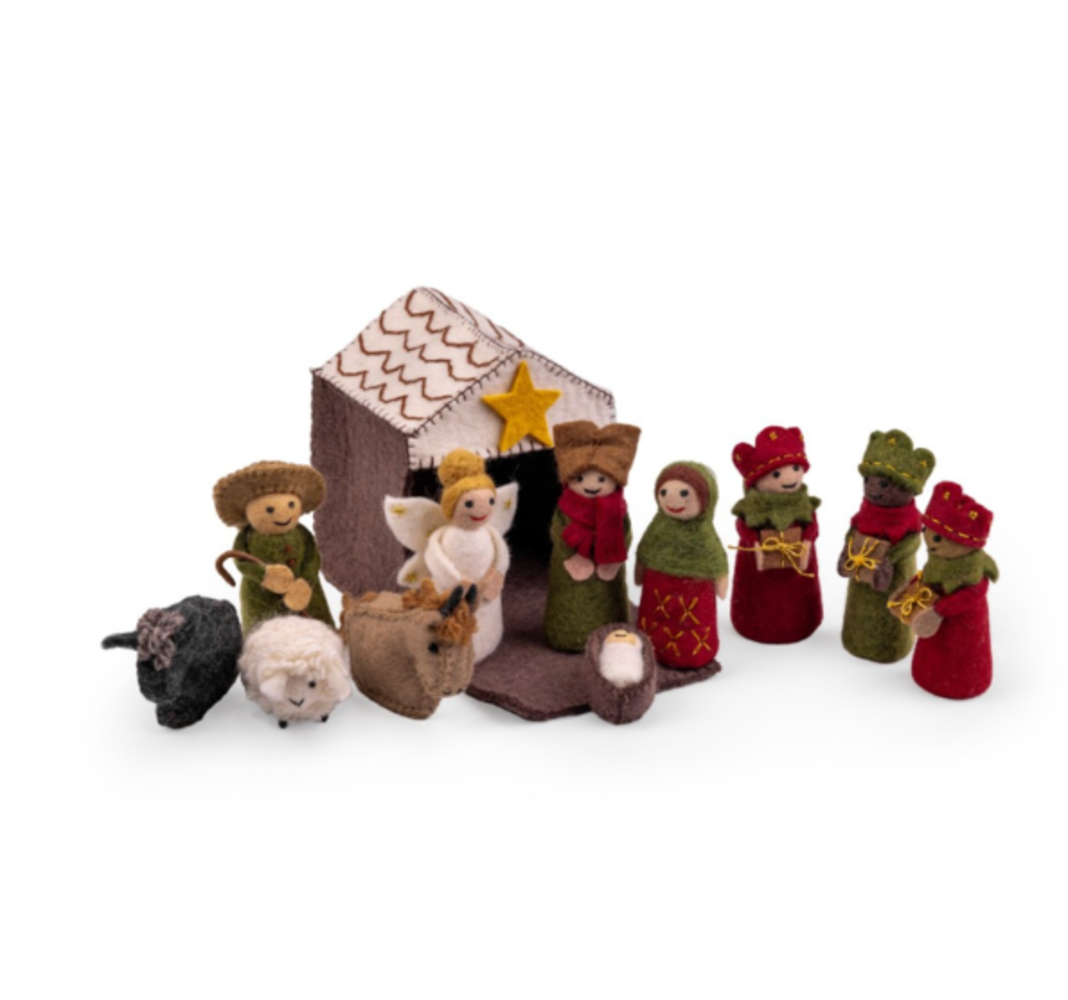 Sjaal met Verhaal Kerststal Rood Groen Sjaal met Verhaal Kerststal Rood Groen