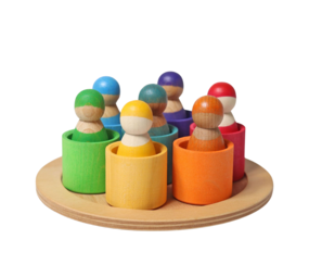 Grimm's Houten Regenboog Vrienden in bakjes 7 stuks Grimm's Houten Regenboog Vrienden in bakjes 7 stuks