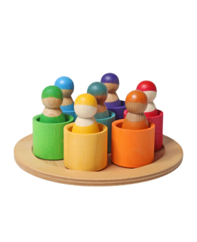 Grimm's Houten Regenboog Vrienden in bakjes 7 stuks