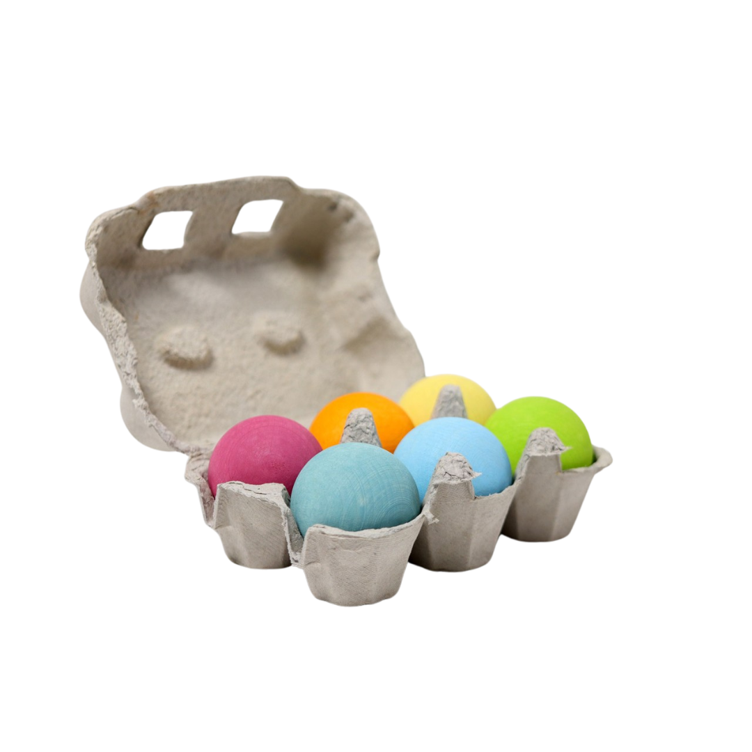 Houten Ballen Pastel Set van 6 Stuks afbeelding