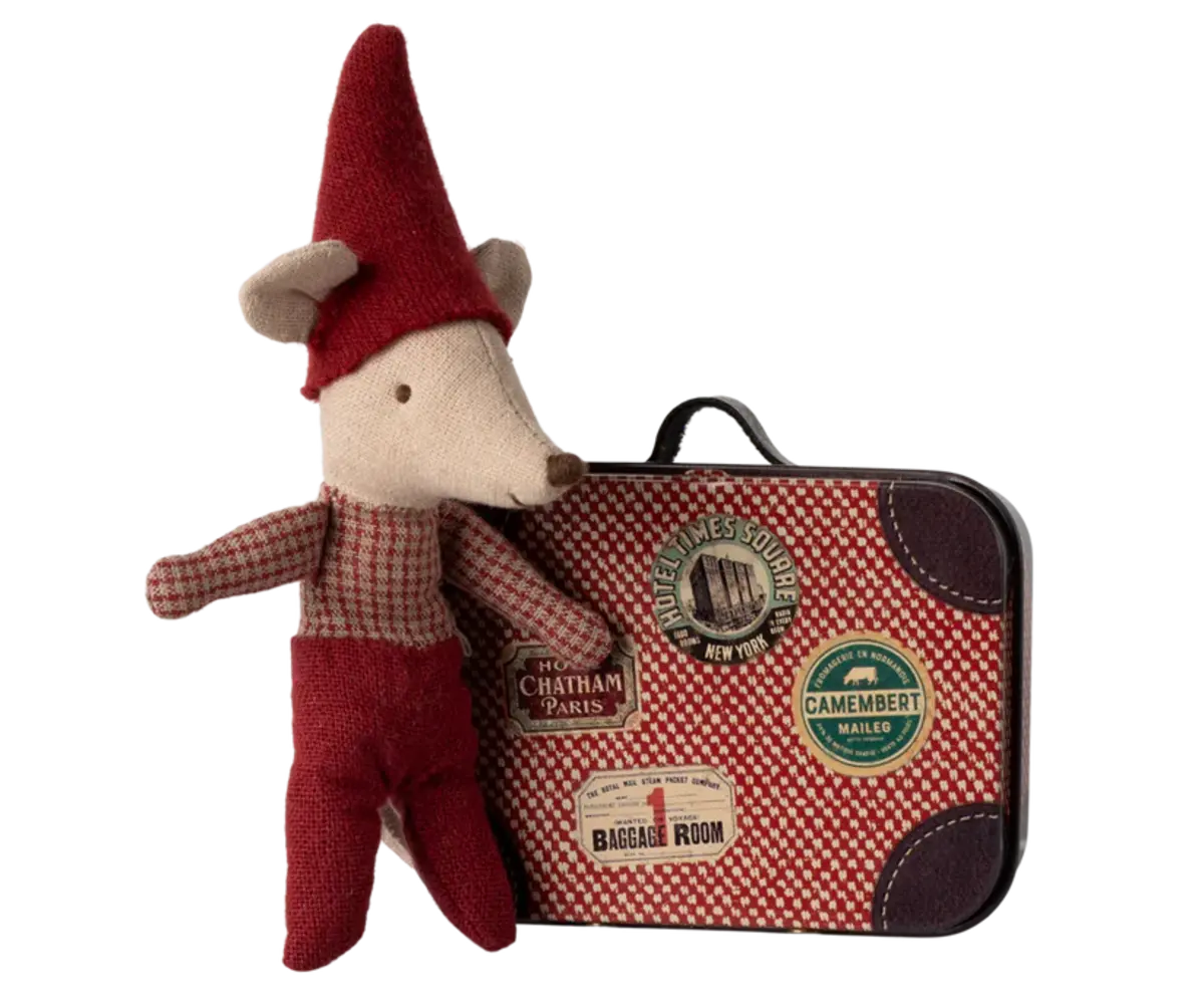 Maileg Knuffel kerst muis Baby in Suitcase Maileg Knuffel kerst muis Baby in Suitcase