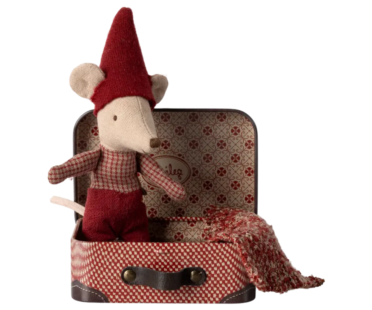 Maileg Knuffel kerst muis Baby in Suitcase Maileg Knuffel kerst muis Baby in Suitcase