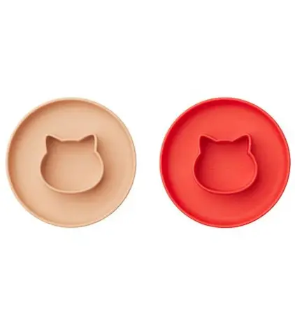Liewood Gordon Siliconen Vakjesbord 2-pack Cat Apple Red Liewood Gordon Siliconen Vakjesbord 2-pack Cat Apple Red