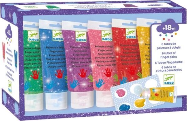 Djeco Vingerverf Glitter | 6 tubes Djeco Vingerverf Glitter | 6 tubes