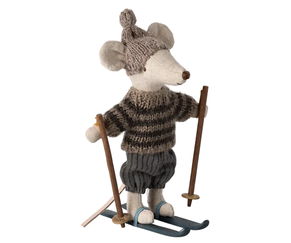 Maileg Winter Mouse met ski set Big brother Grey Maileg Winter Mouse met ski set Big brother Grey