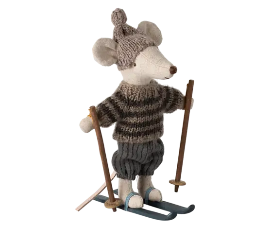 Maileg Winter Mouse met ski set Big brother Grey Maileg Winter Mouse met ski set Big brother Grey