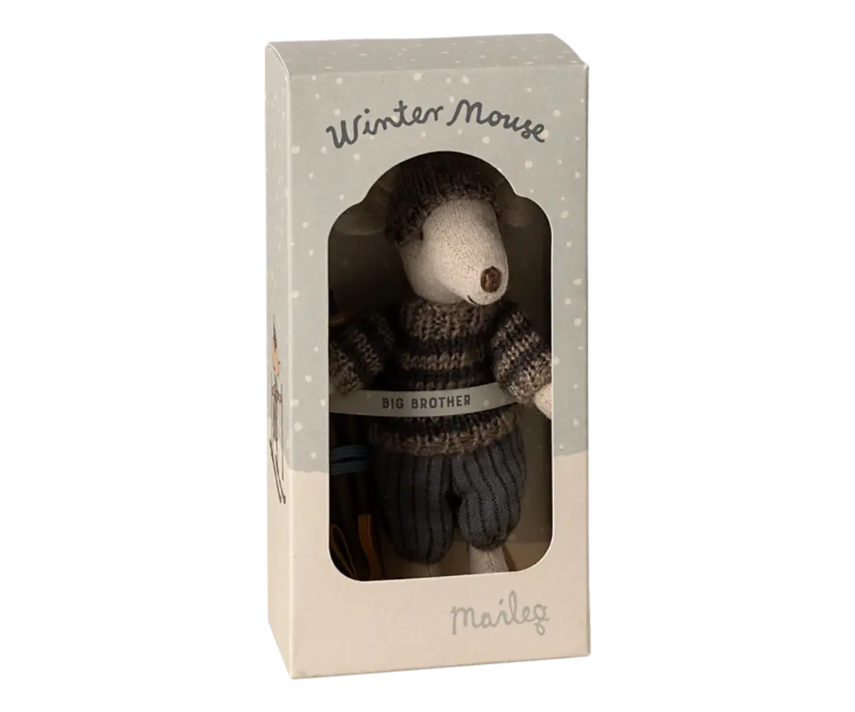 Maileg Winter Mouse met ski set Big brother Grey Maileg Winter Mouse met ski set Big brother Grey