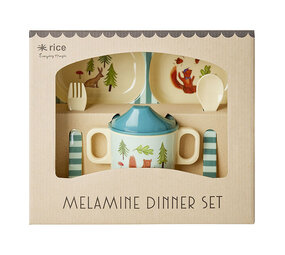 Rice Melamine Baby Cadeauset Happy Forest Blue Rice Melamine Baby Cadeauset Happy Forest Blue