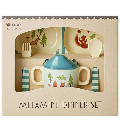 Rice Melamine Baby Cadeauset Happy Forest Blue