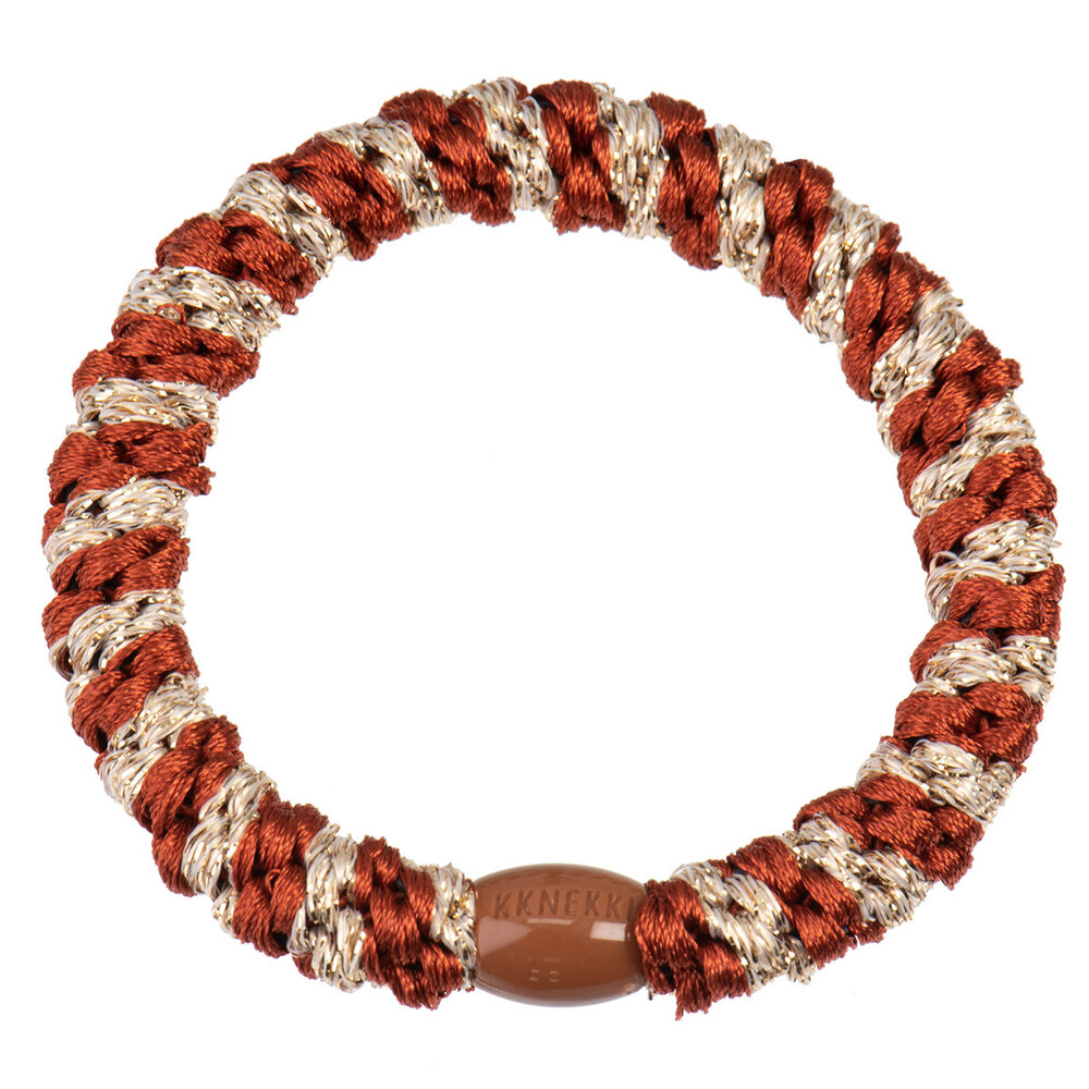 Kknekki Haarelastiekje Rust Beige Stripe Glitter Kknekki Haarelastiekje Rust Beige Stripe Glitter