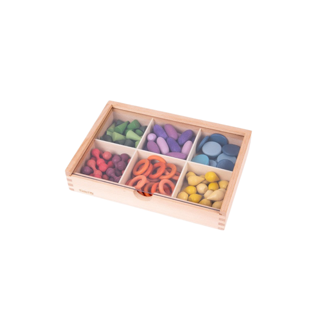 Loose Parts in houten Sorteerbak met Deksel afbeelding