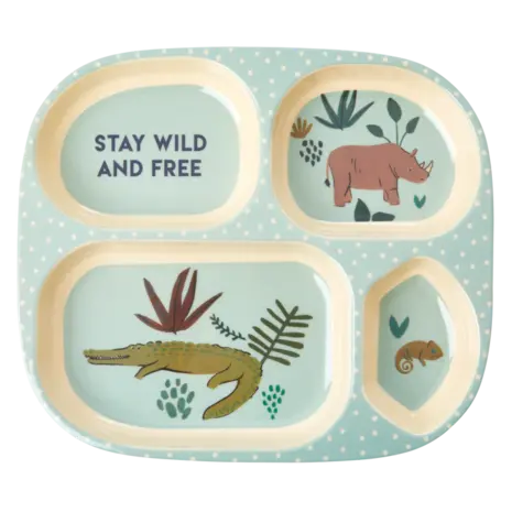 Rice Melamine Kinderbord met 4 compartimenten Jungle Zacht Blauw Rice Melamine Kinderbord met 4 compartimenten Jungle Zacht Blauw