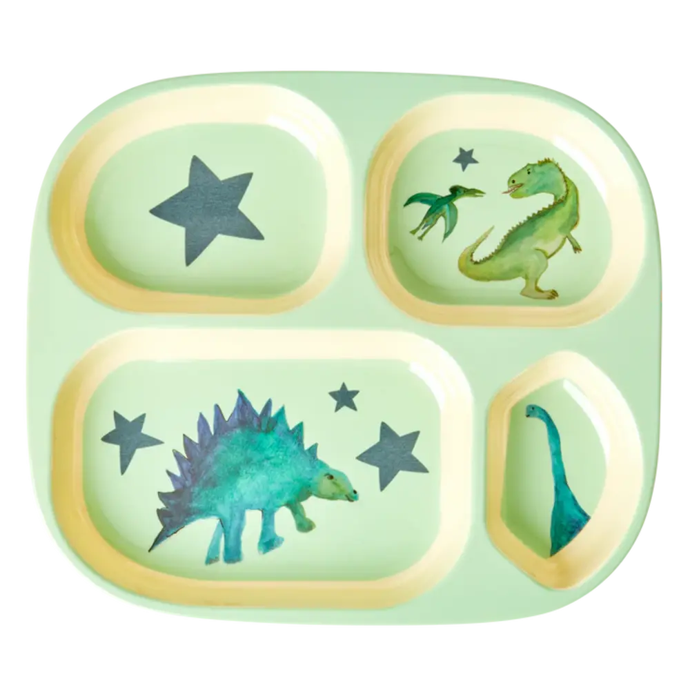 Rice Melamine Kinderbord met 4 compartimenten Dino Zacht Groen Rice Melamine Kinderbord met 4 compartimenten Dino Zacht Groen