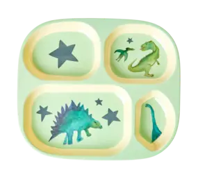 Rice Melamine Kinderbord met 4 compartimenten Dino Zacht Groen Rice Melamine Kinderbord met 4 compartimenten Dino Zacht Groen